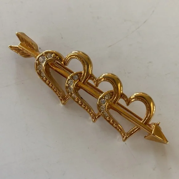 Vintage Avon Rhinestone Triple Heart Arrow Brooch - Pin - Picture 5 of 5